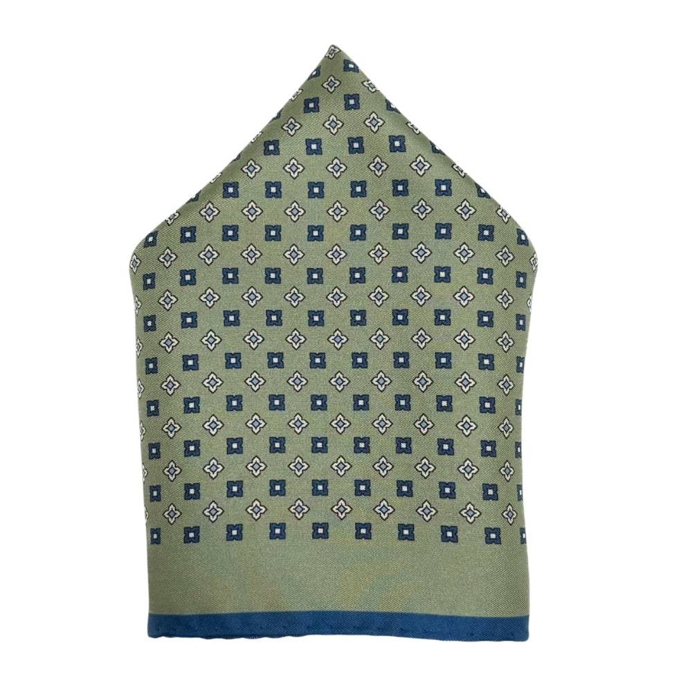 Green Geometric Italian Silk Pocket Square for Men