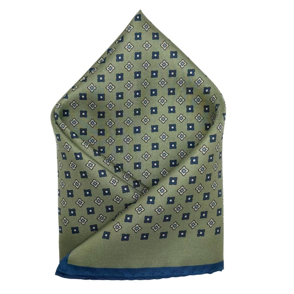 Green Geometric Italian Silk Pocket Square for Men
