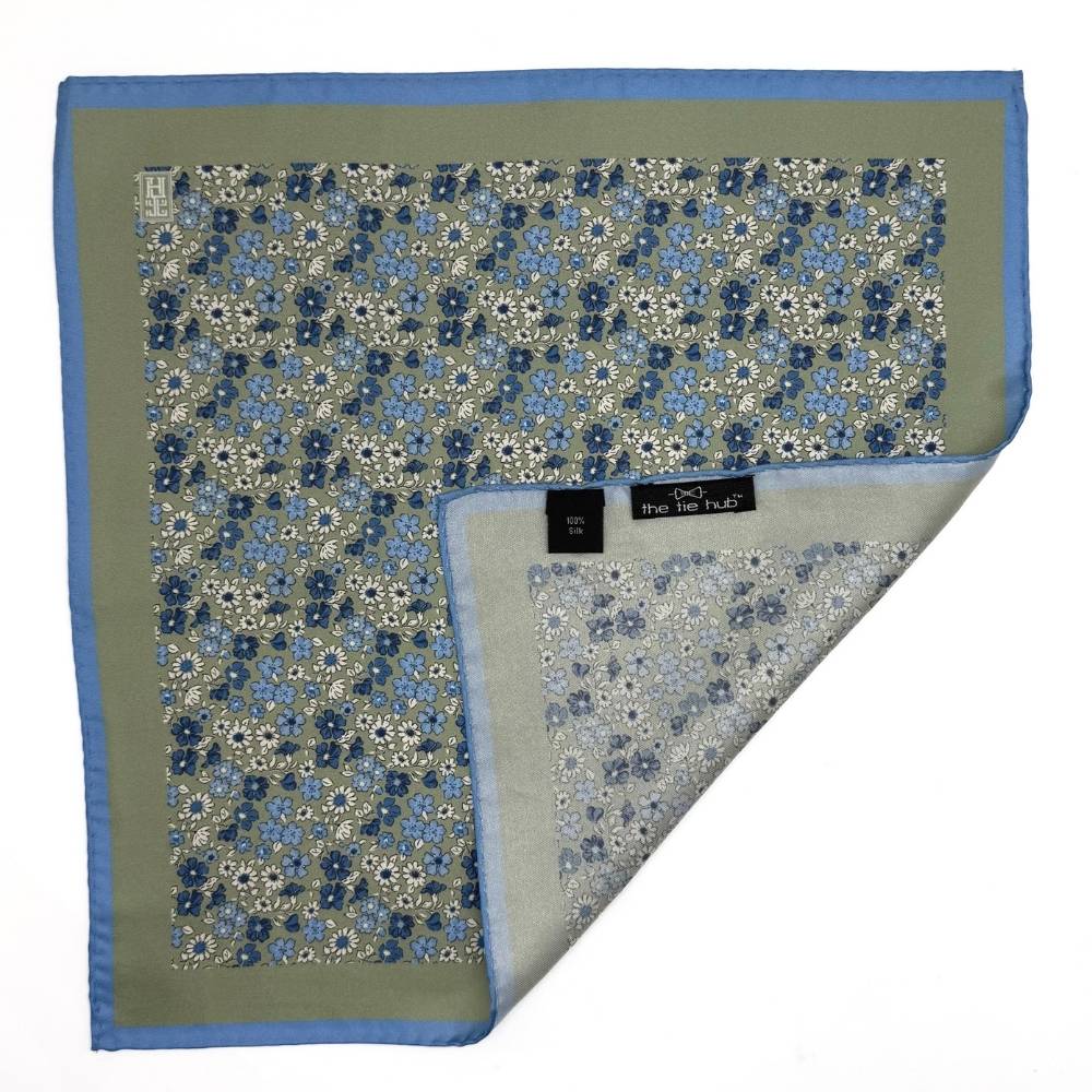 Green Floral Italian Silk Pocket Square for Men