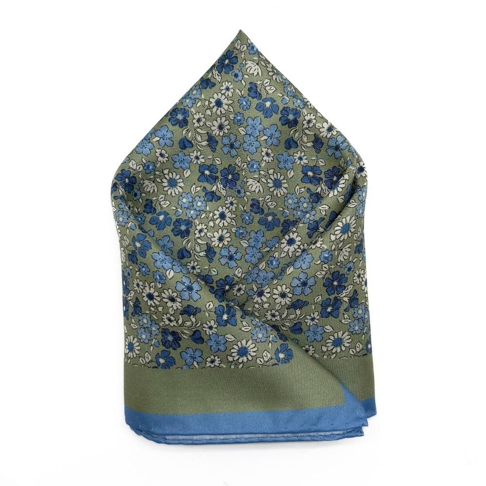 Green Floral Italian Silk Pocket Square for Men