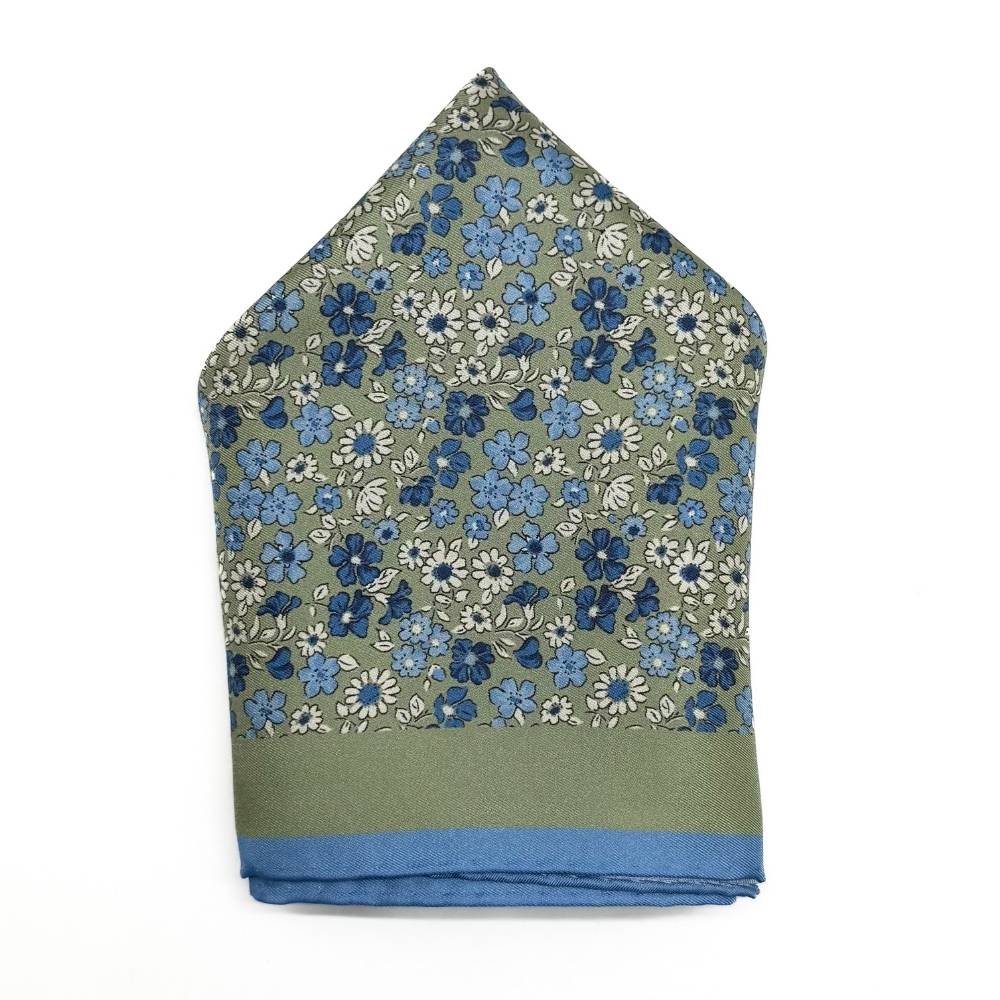 Green Floral Italian Silk Pocket Square for Men