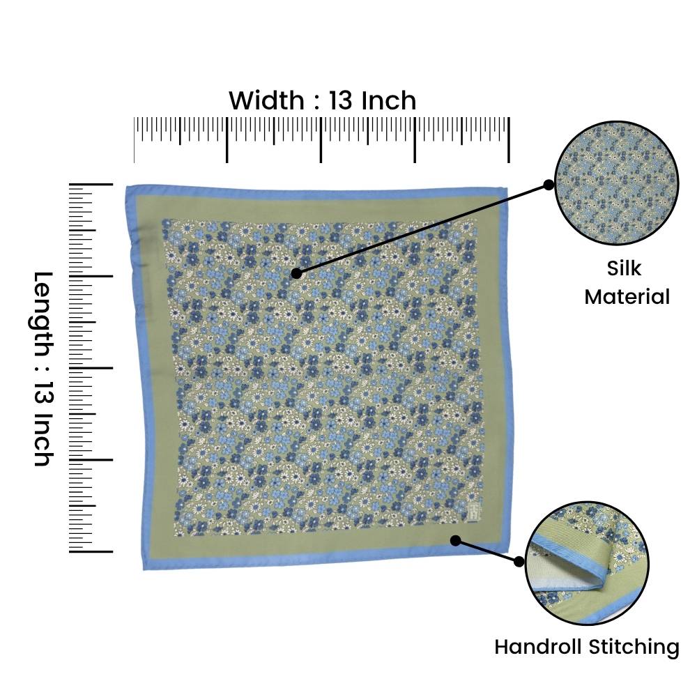 Green Floral Italian Silk Pocket Square for Men