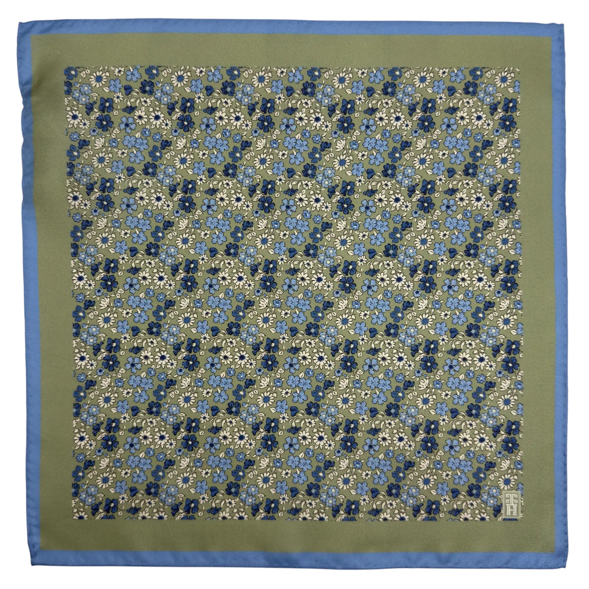 Green Floral Italian Silk Pocket Square for Men