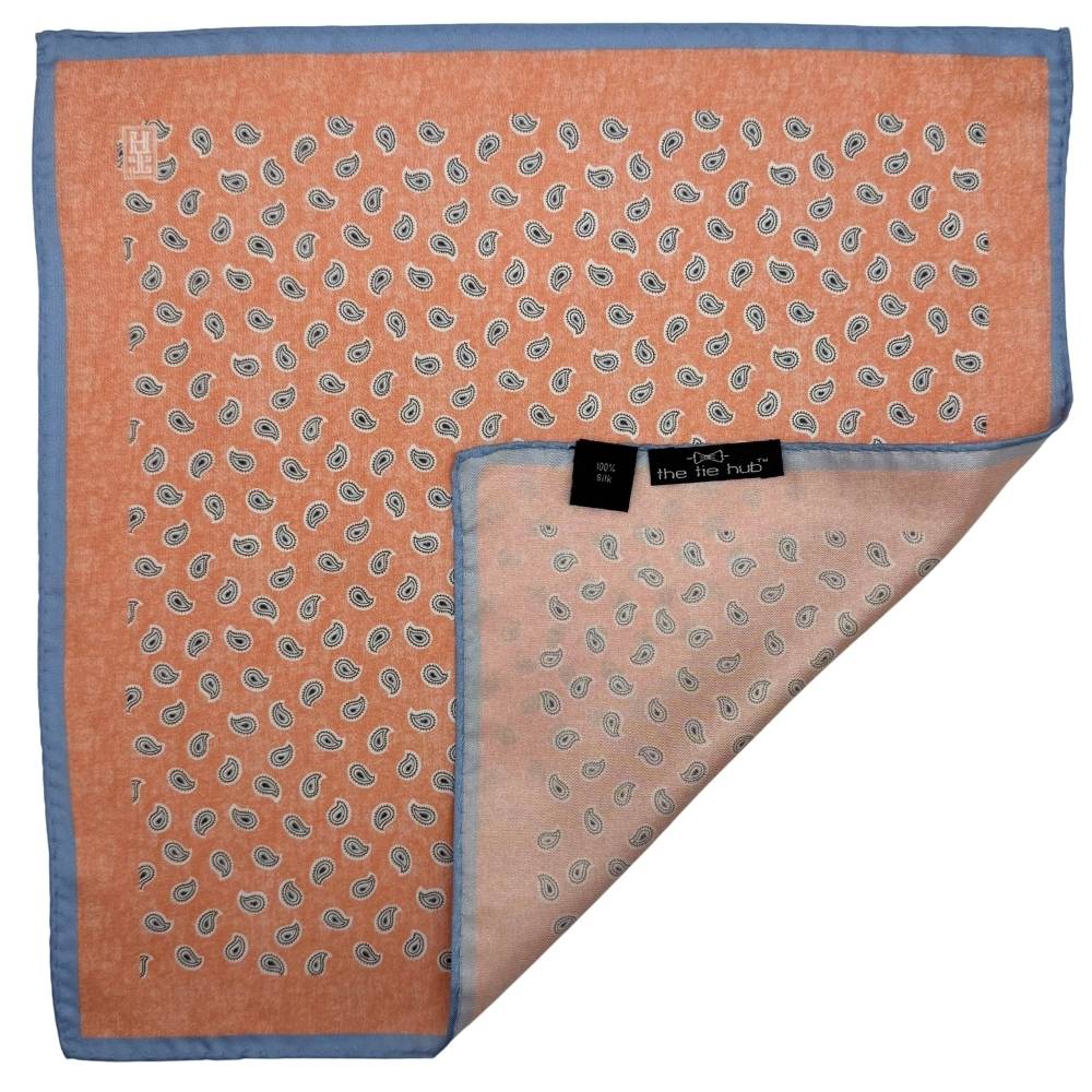 Orange Paisley Italian Silk Pocket Square for Men