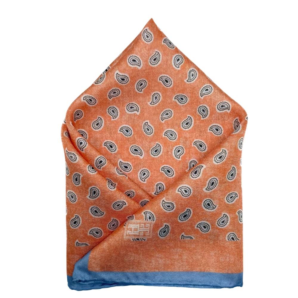 Orange Paisley Italian Silk Pocket Square for Men