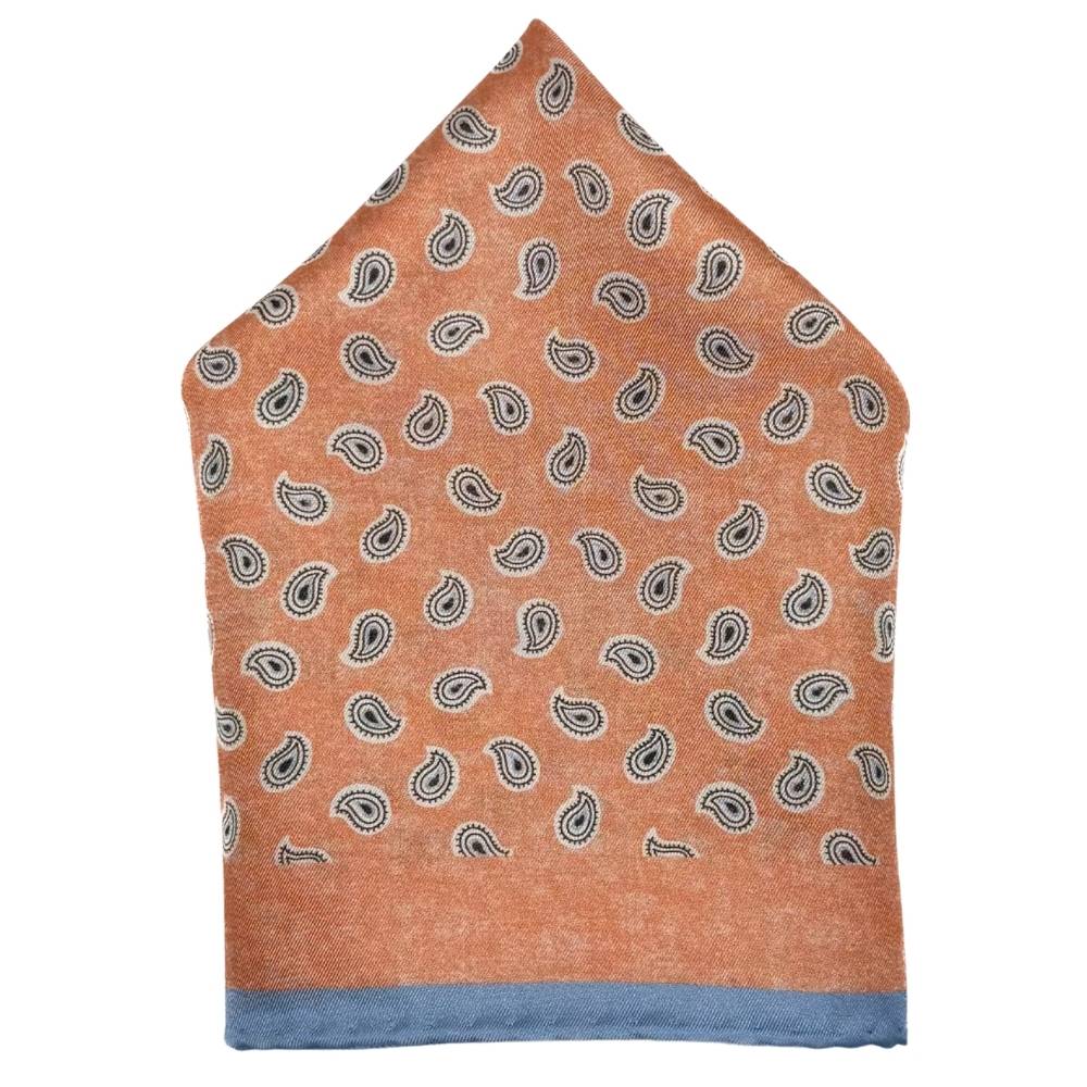 Orange Paisley Italian Silk Pocket Square for Men