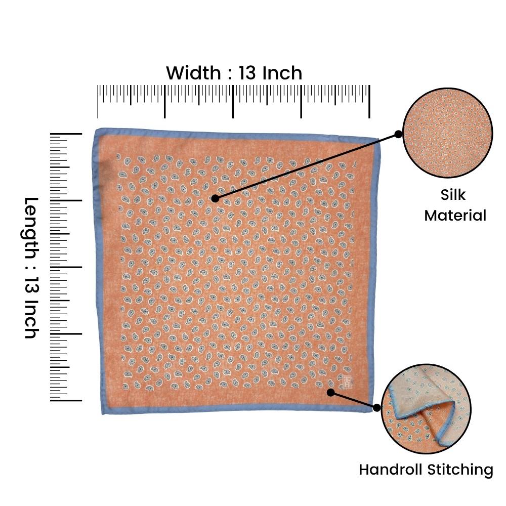 Orange Paisley Italian Silk Pocket Square for Men