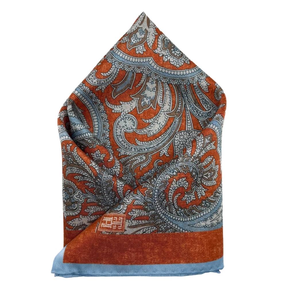 Orange Paisley Italian Silk Pocket Square for Men