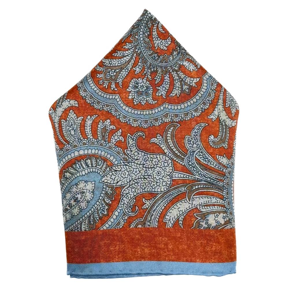 Orange Paisley Italian Silk Pocket Square for Men