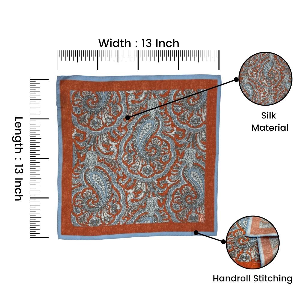 Orange Paisley Italian Silk Pocket Square for Men