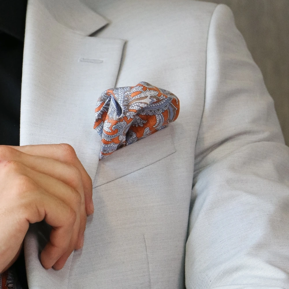 Orange Paisley Italian Silk Pocket Square for Men