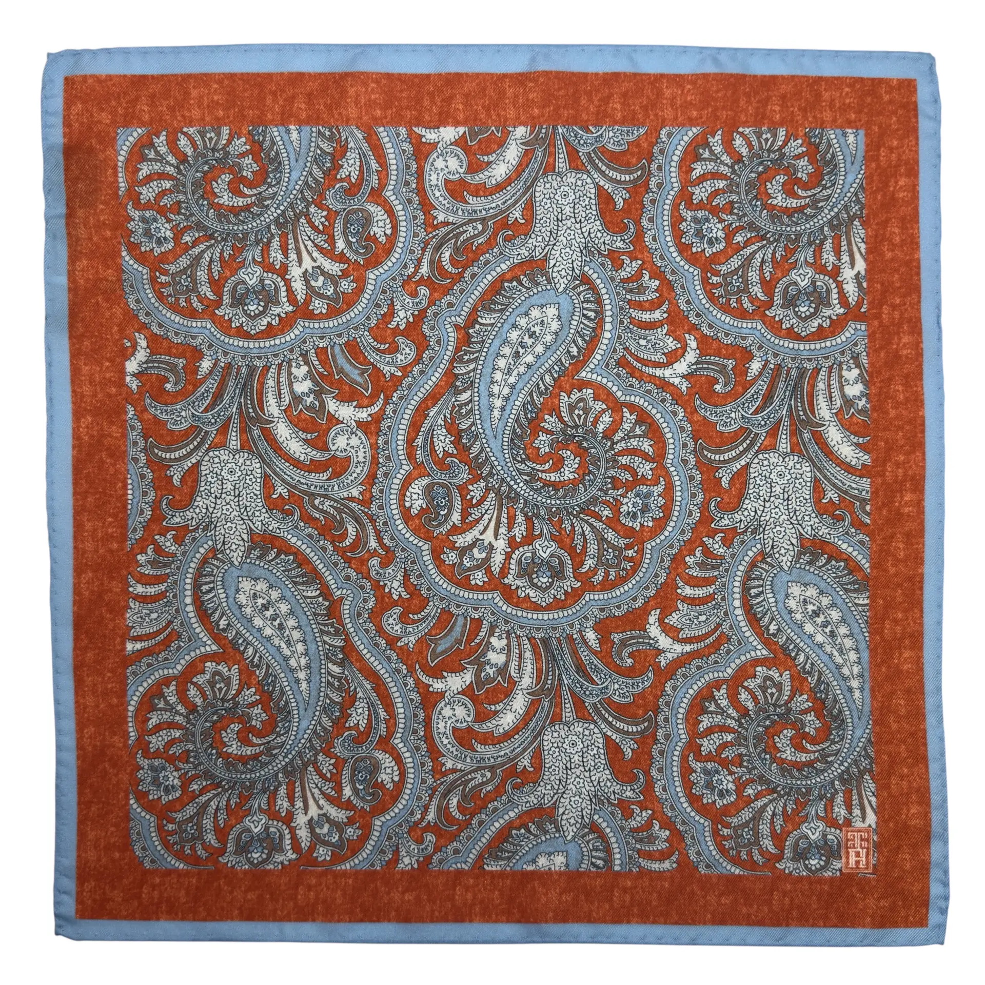 Orange Paisley Italian Silk Pocket Square for Men