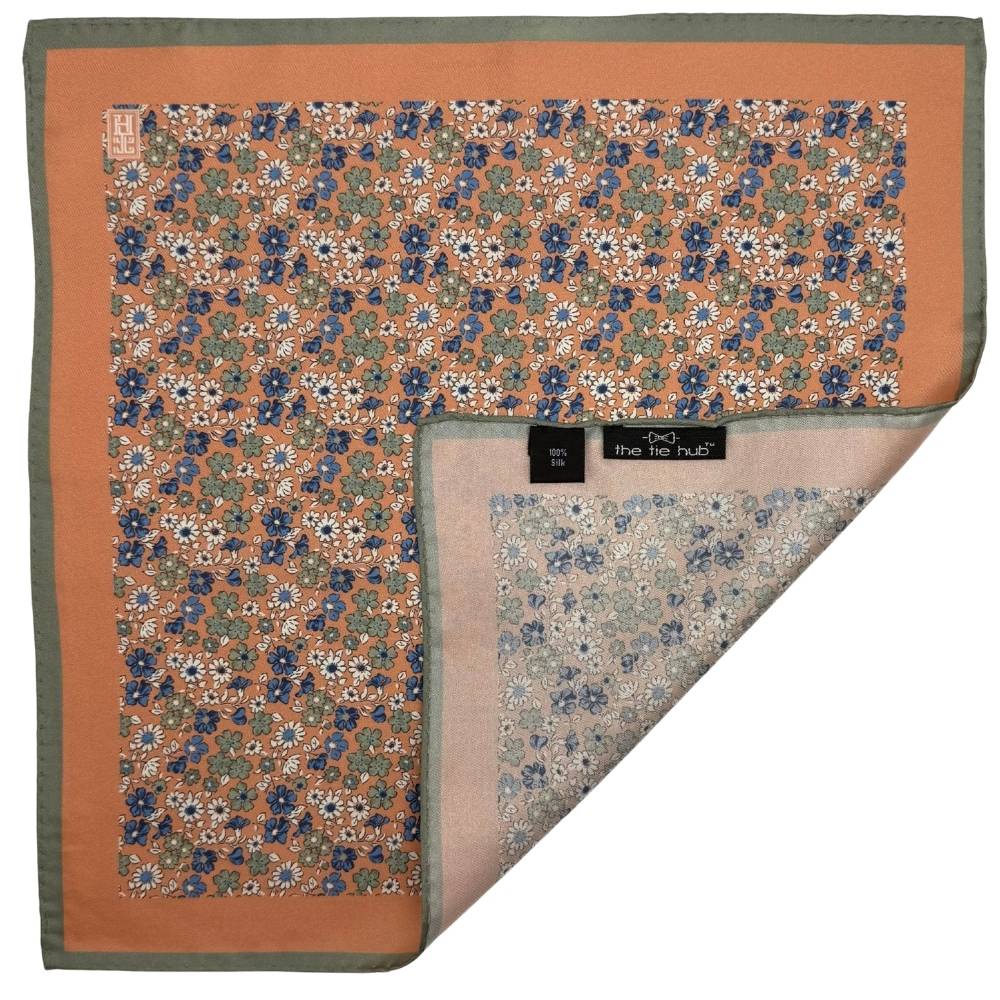 Orange Floral Italian Silk Pocket Square for Men