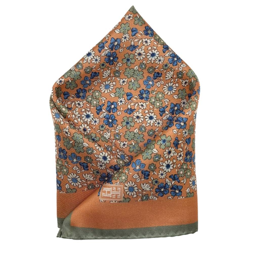 Orange Floral Italian Silk Pocket Square for Men