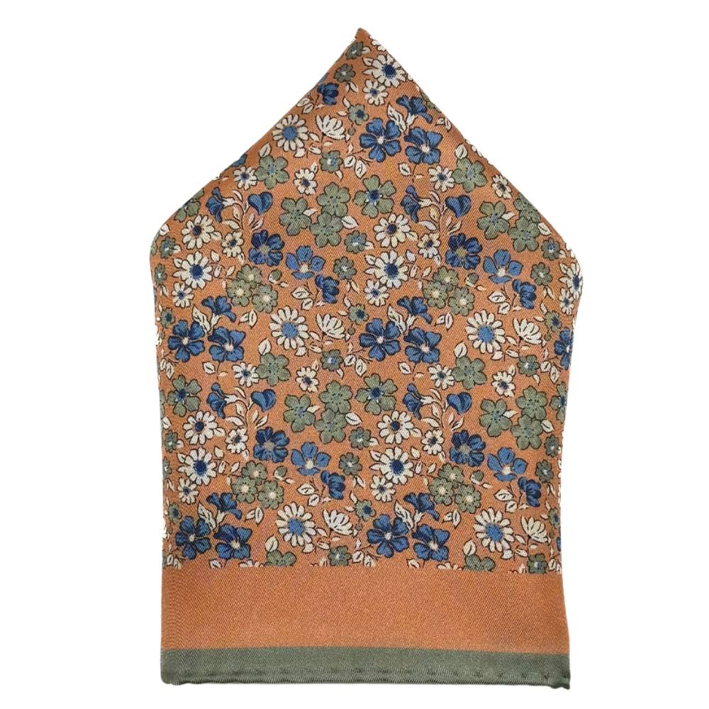 Orange Floral Italian Silk Pocket Square for Men