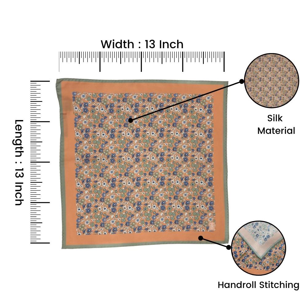 Orange Floral Italian Silk Pocket Square for Men