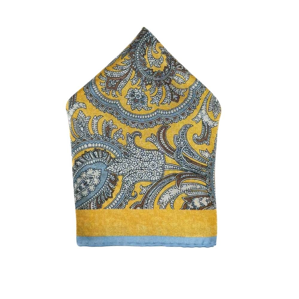 Yellow Paisley Italian Silk Pocket Square for Men