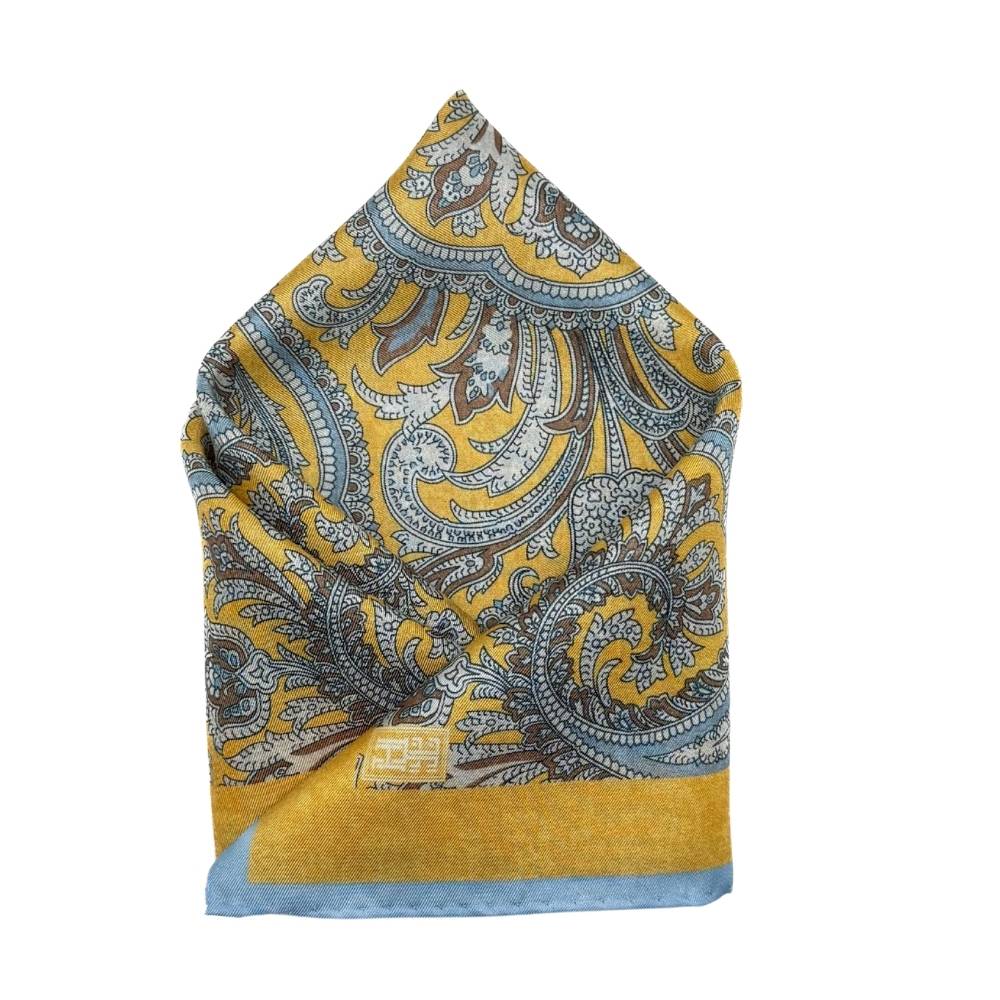 Yellow Paisley Italian Silk Pocket Square for Men