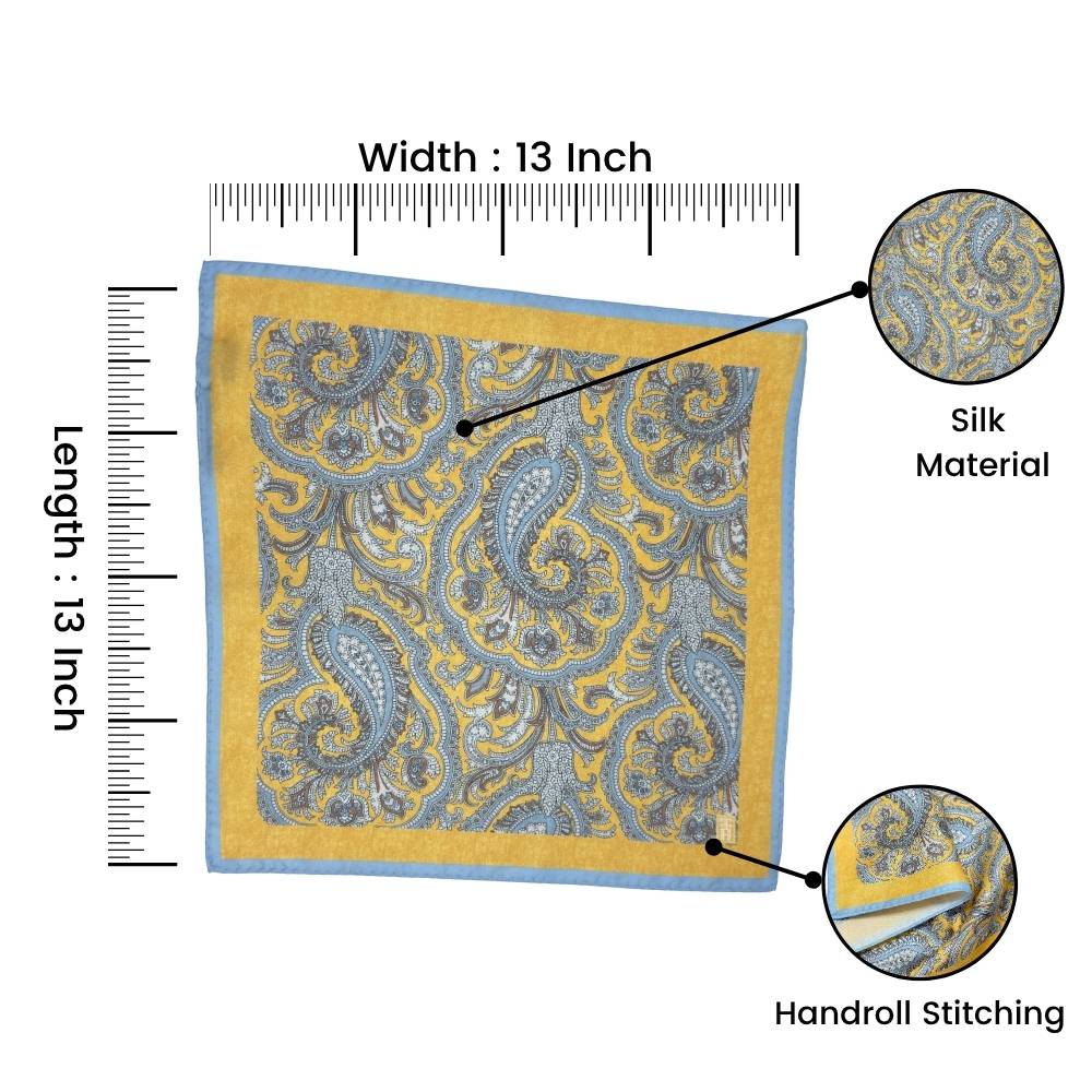 Yellow Paisley Italian Silk Pocket Square for Men