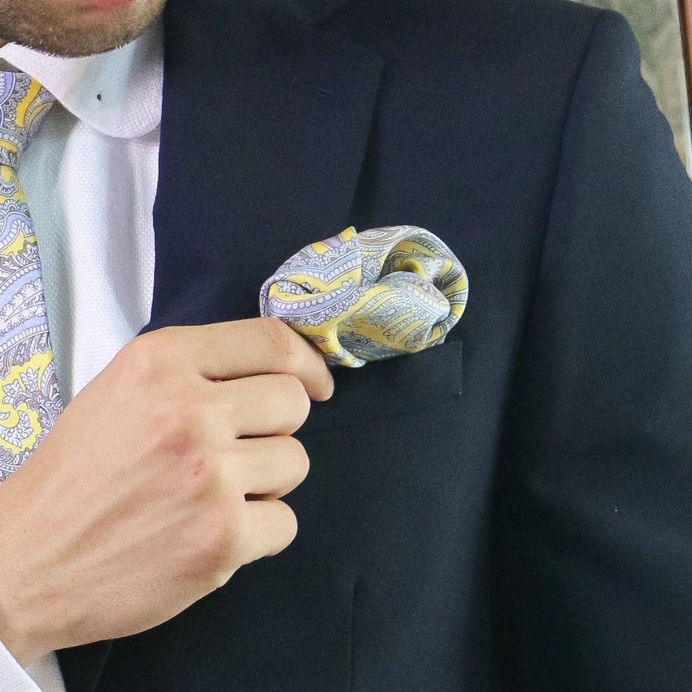 Yellow Paisley Italian Silk Pocket Square for Men