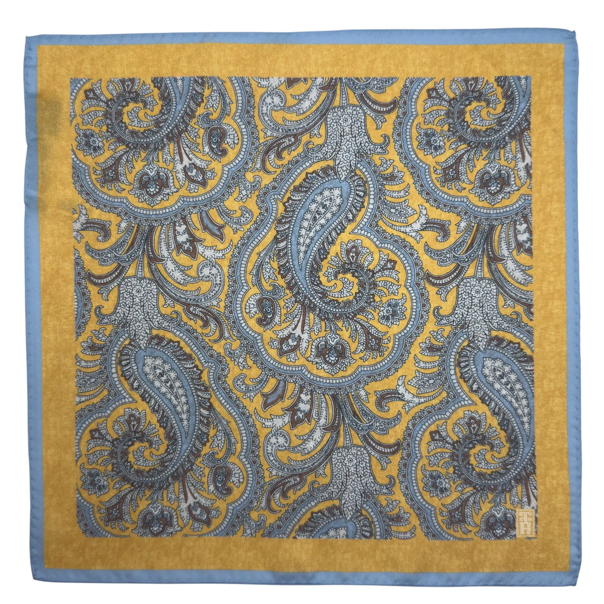 Yellow Paisley Italian Silk Pocket Square for Men