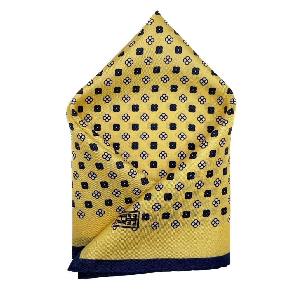Yellow Geometric Italian Silk Pocket Square for Men