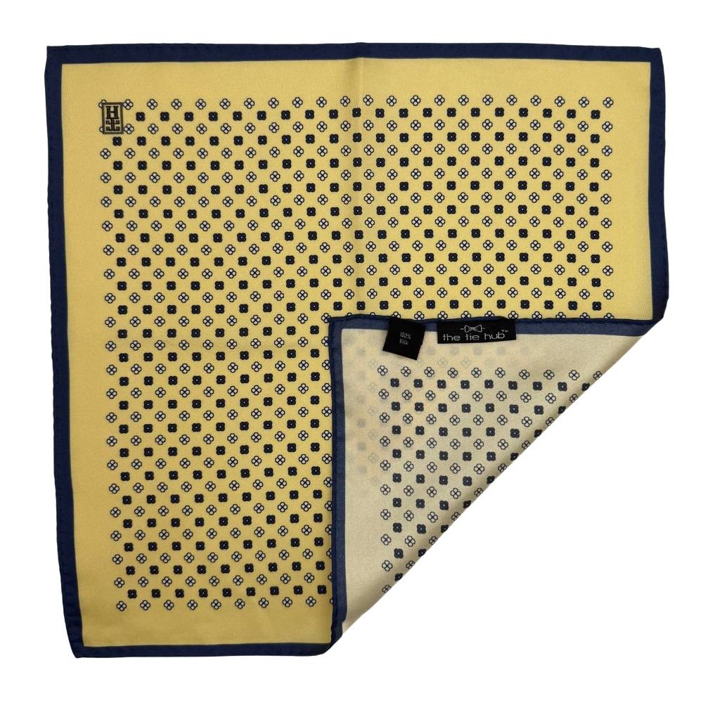 Yellow Geometric Italian Silk Pocket Square for Men