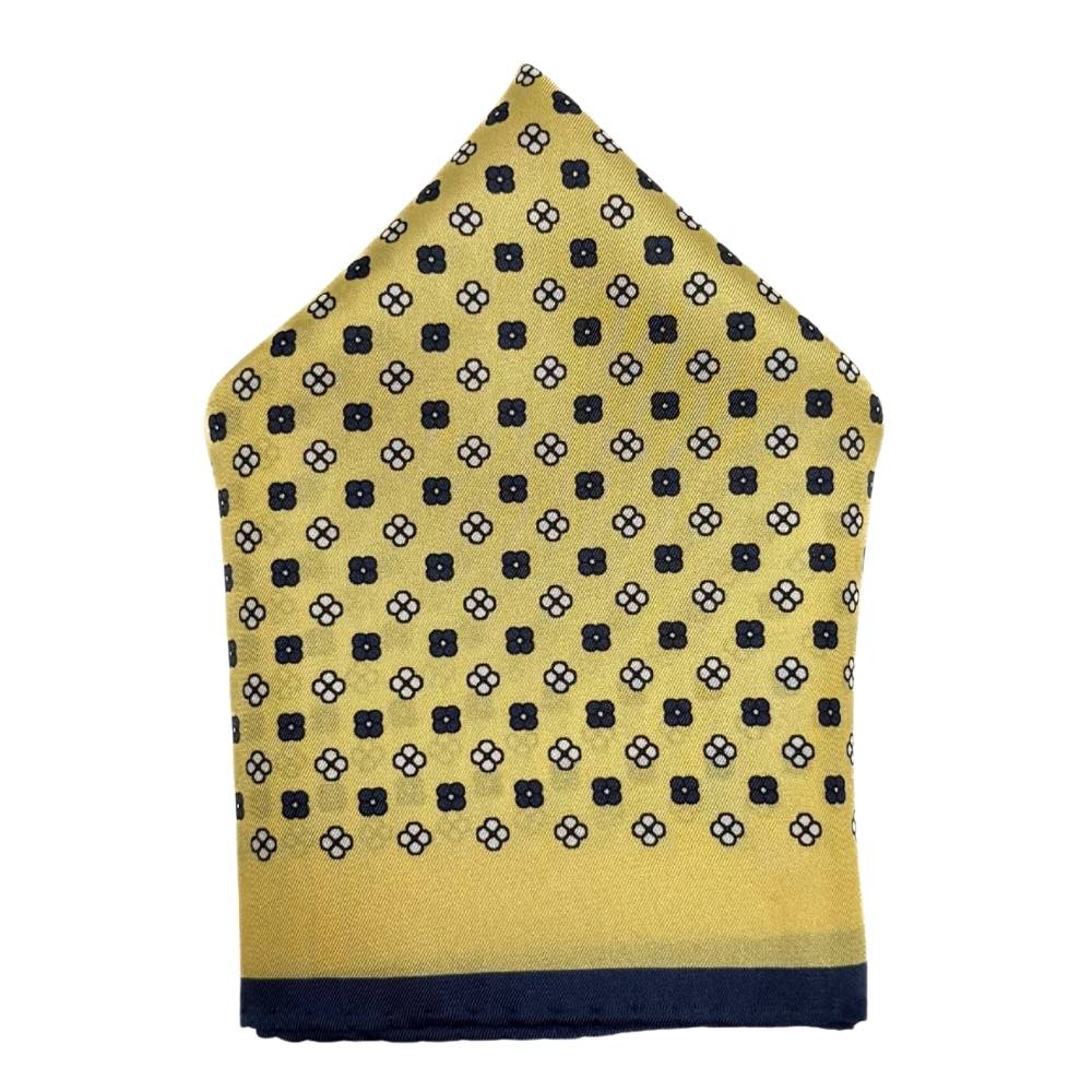 Yellow Geometric Italian Silk Pocket Square for Men