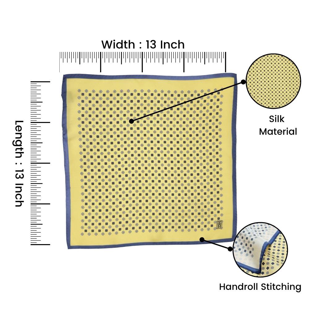 Yellow Geometric Italian Silk Pocket Square for Men