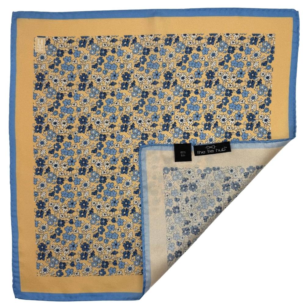 Yellow Floral Italian Silk Pocket Square for Men