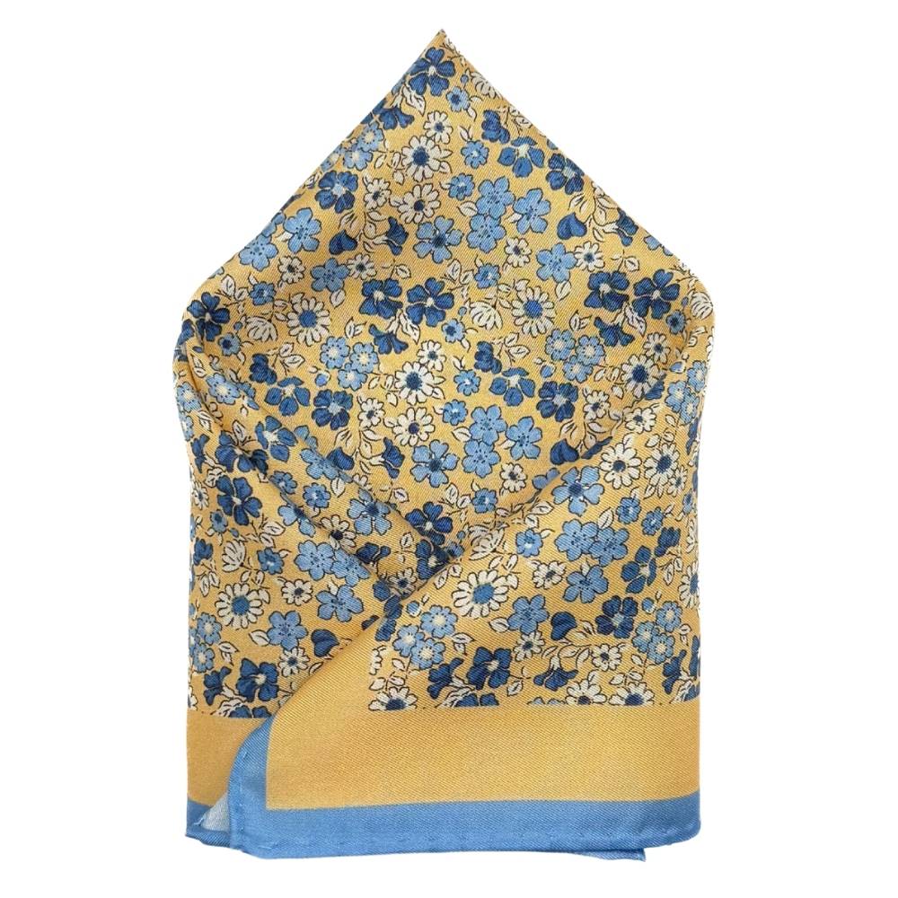 Yellow Floral Italian Silk Pocket Square for Men