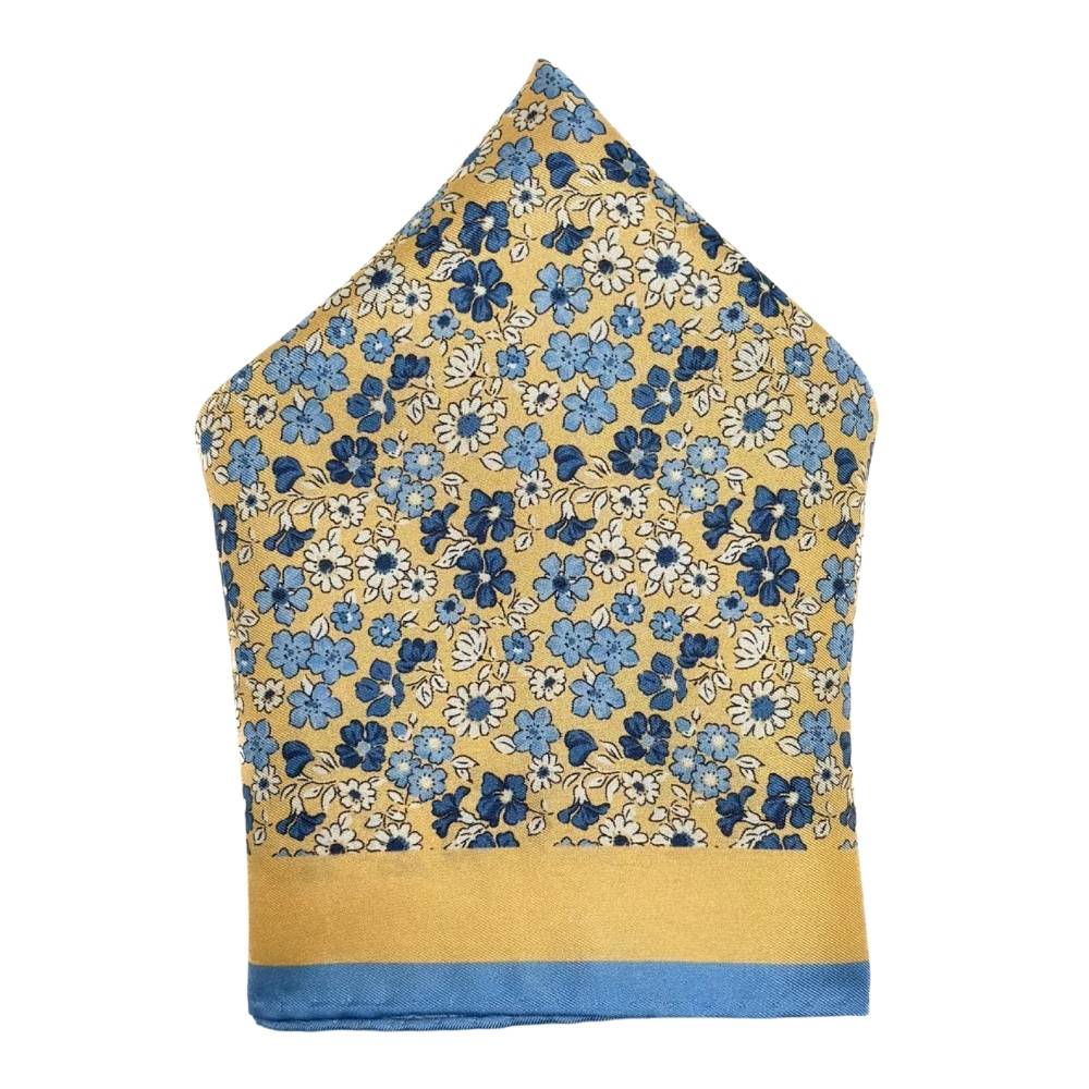 Yellow Floral Italian Silk Pocket Square for Men