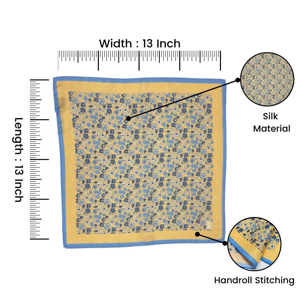 Yellow Floral Italian Silk Pocket Square for Men