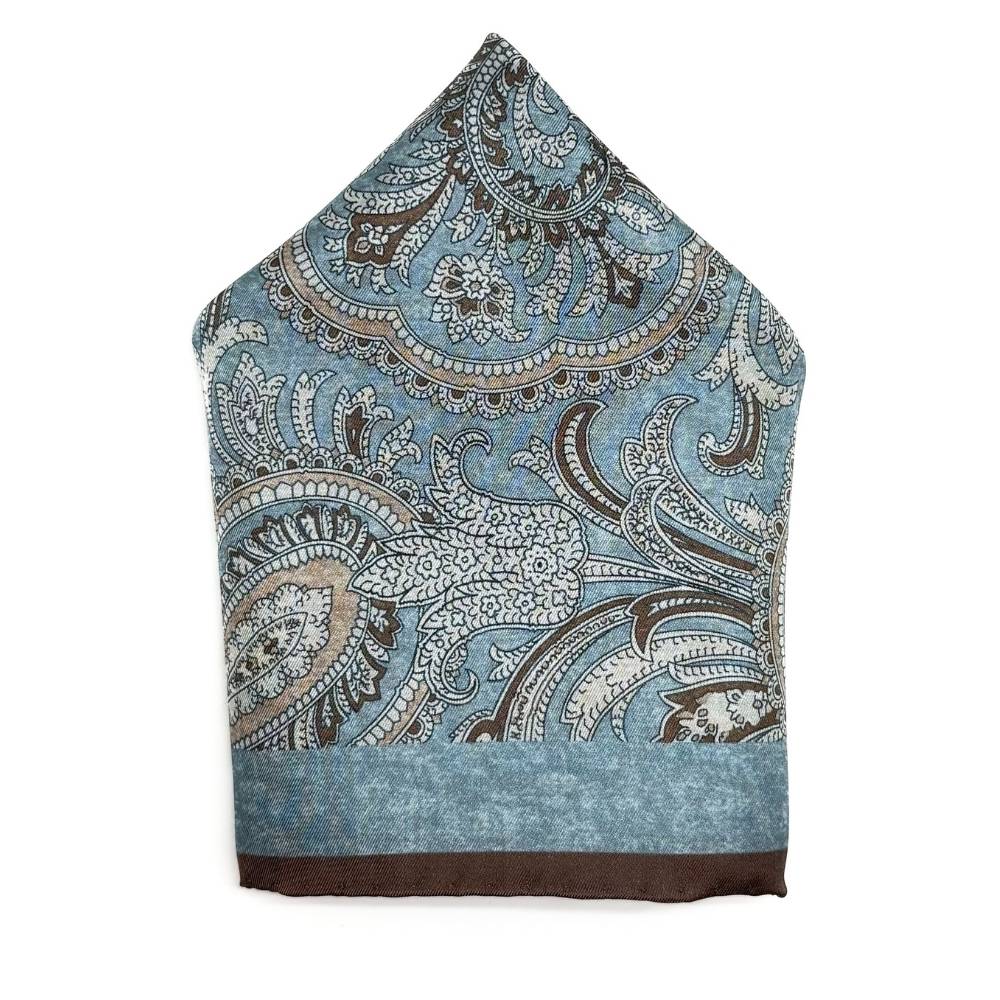 Blue Paisley Italian Silk Pocket Square for Men