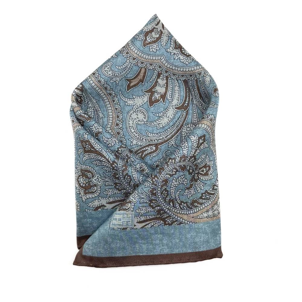Blue Paisley Italian Silk Pocket Square for Men