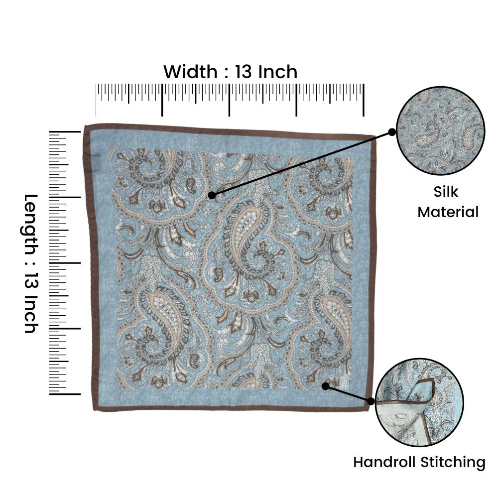 Blue Paisley Italian Silk Pocket Square for Men