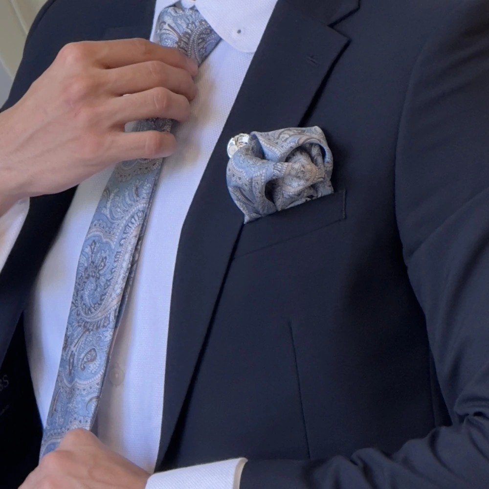 Blue Paisley Italian Silk Pocket Square for Men