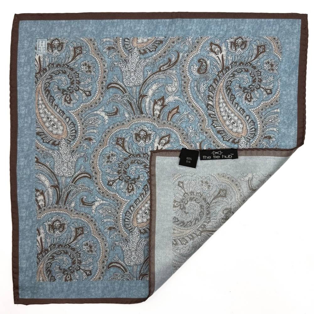 Blue Paisley Italian Silk Pocket Square for Men
