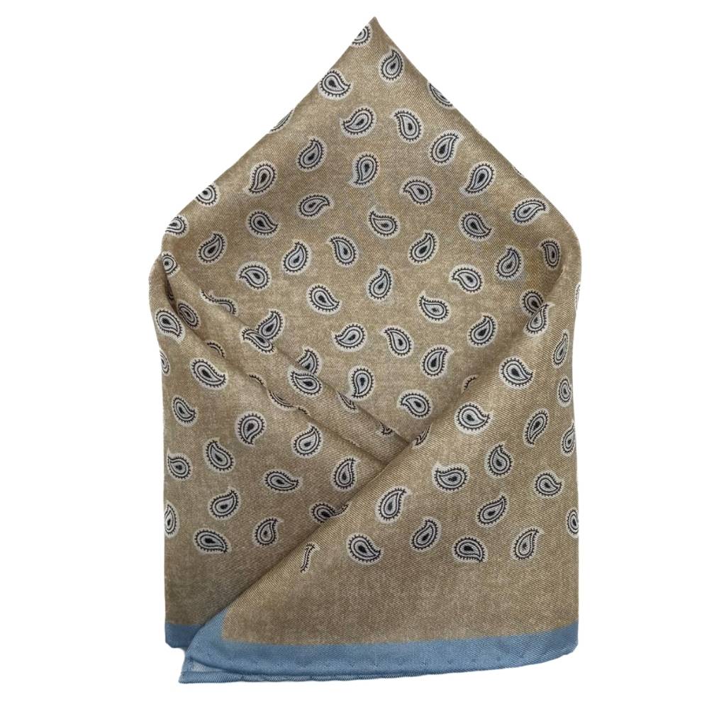 Beige Paisley Italian Silk Pocket Square for Men
