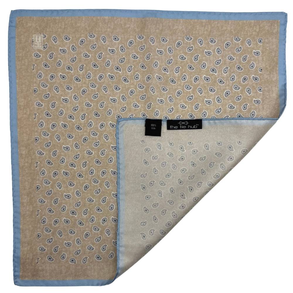 Beige Paisley Italian Silk Pocket Square for Men