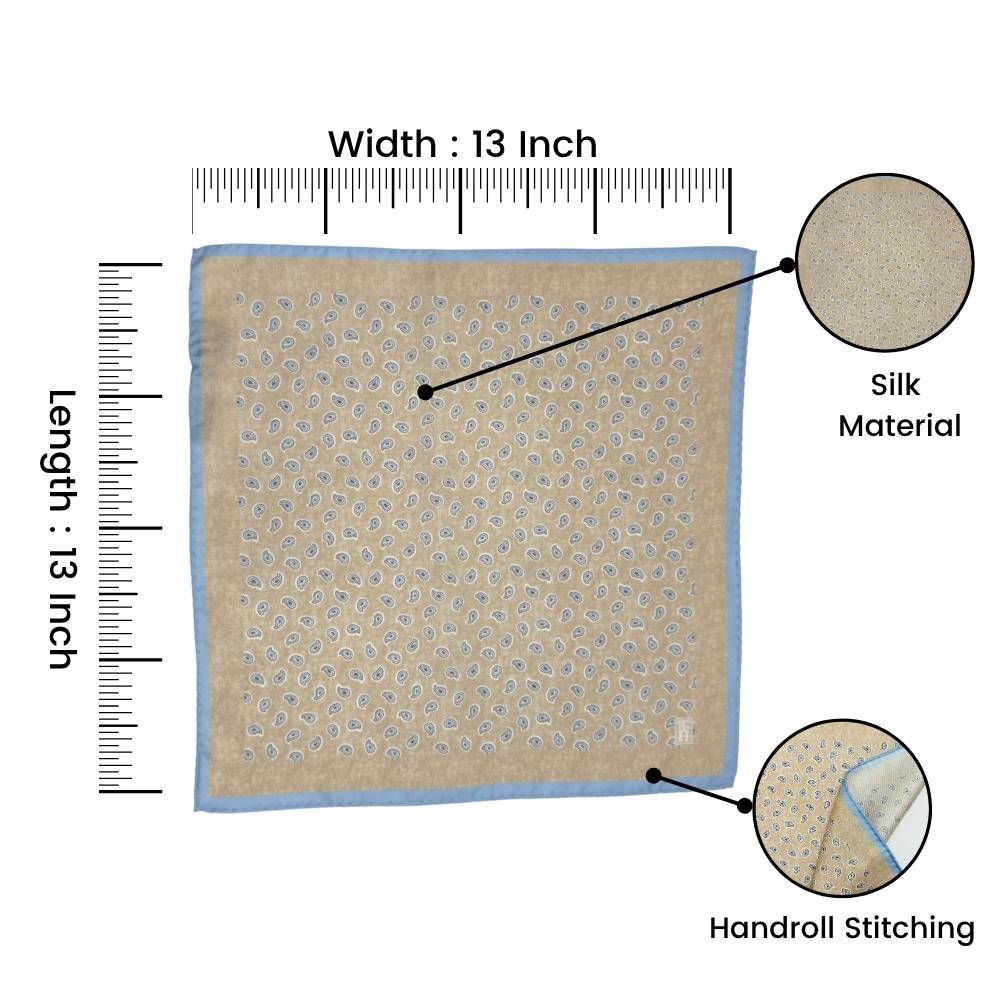 Beige Paisley Italian Silk Pocket Square for Men