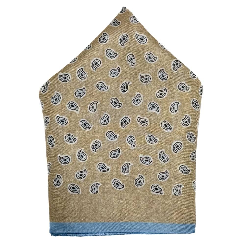Beige Paisley Italian Silk Pocket Square for Men