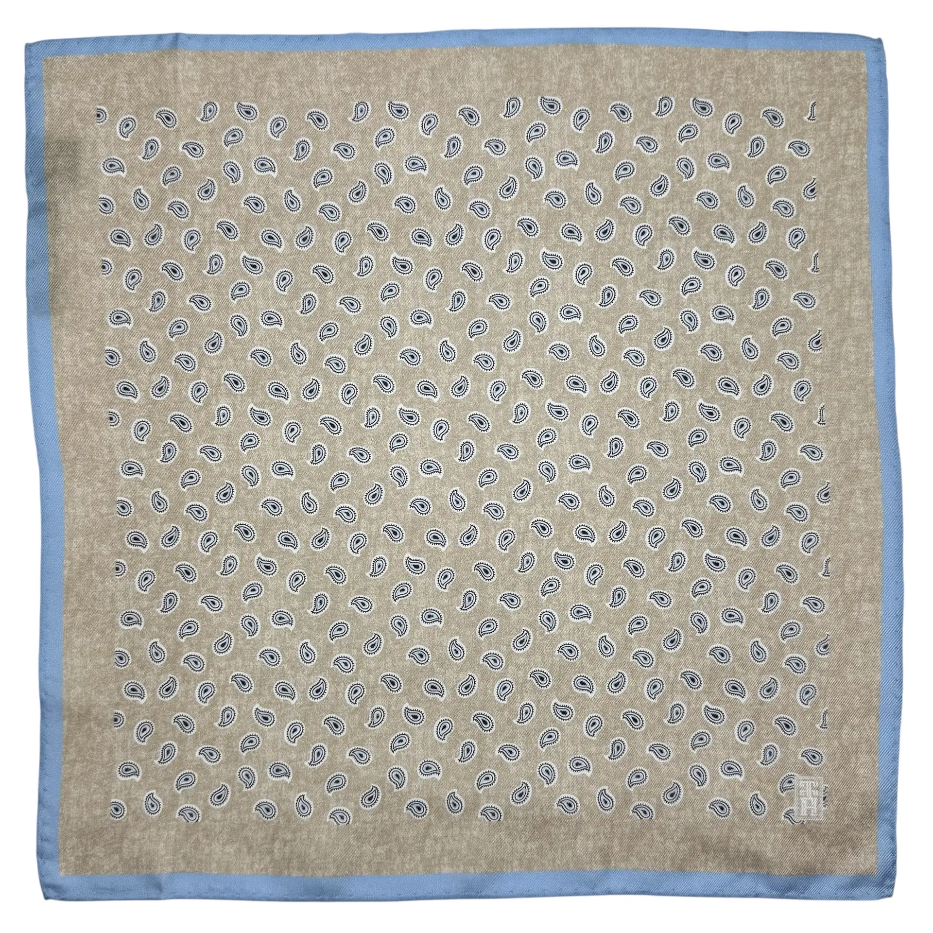 Beige Paisley Italian Silk Pocket Square for Men