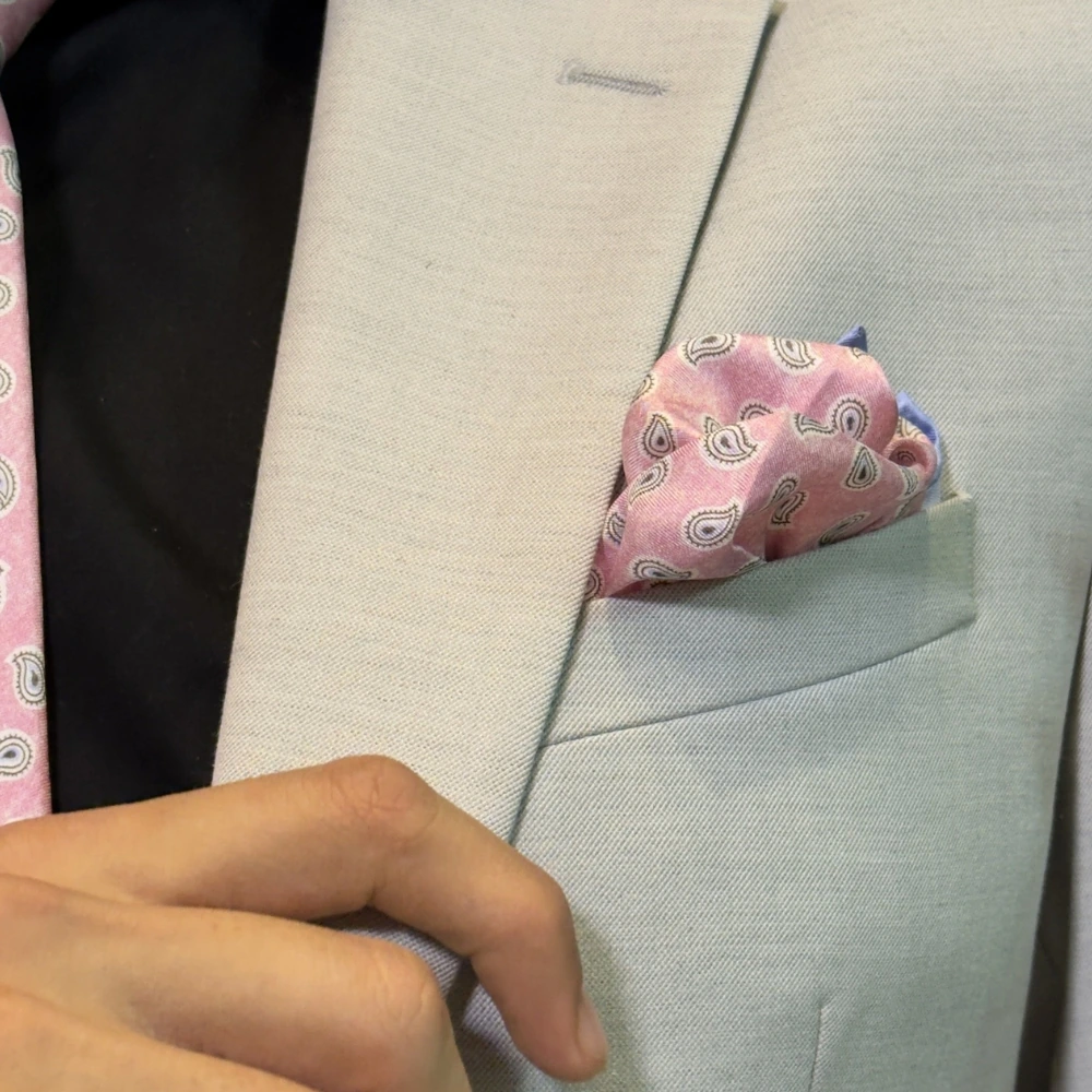 Pink Paisley Italian Silk Pocket Square for Men