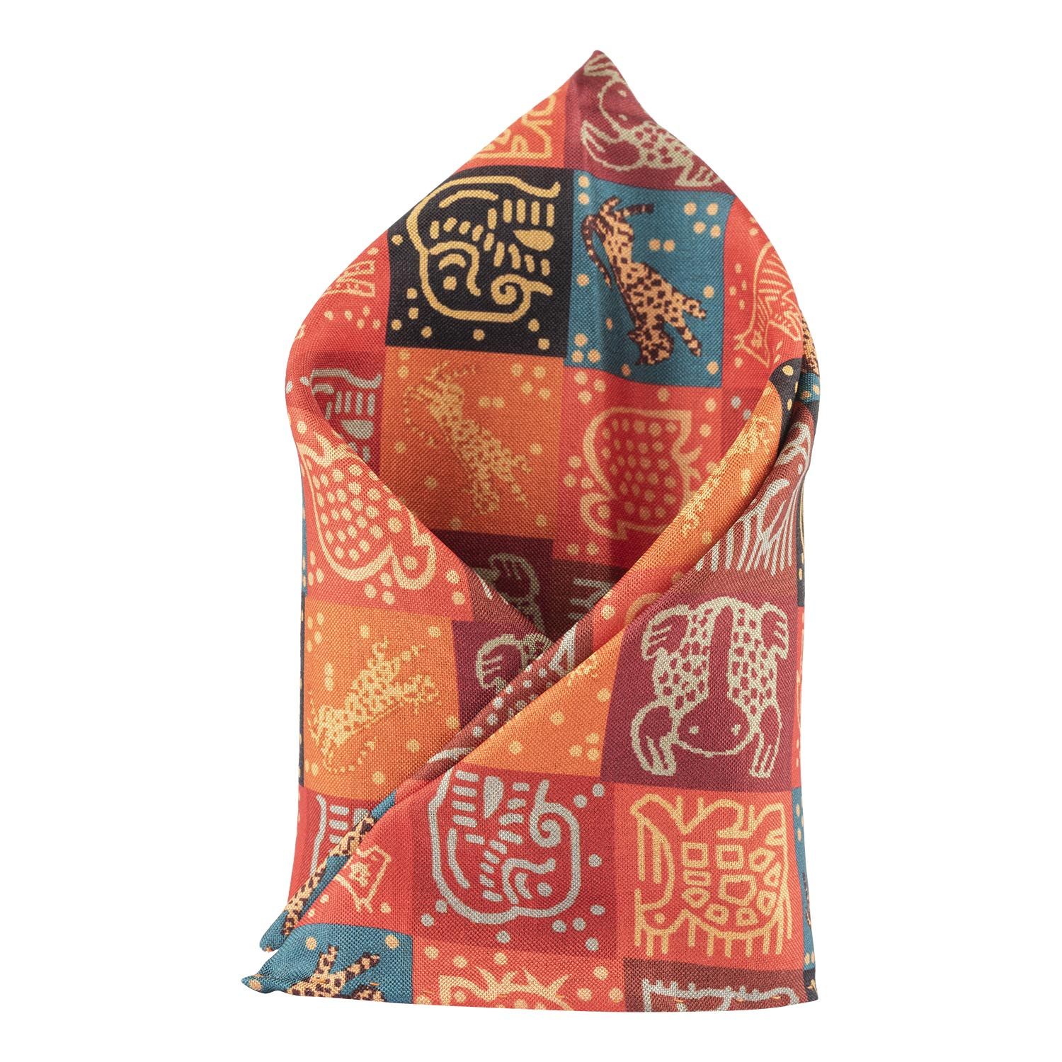 Orange Geometric Pocket Square for Men