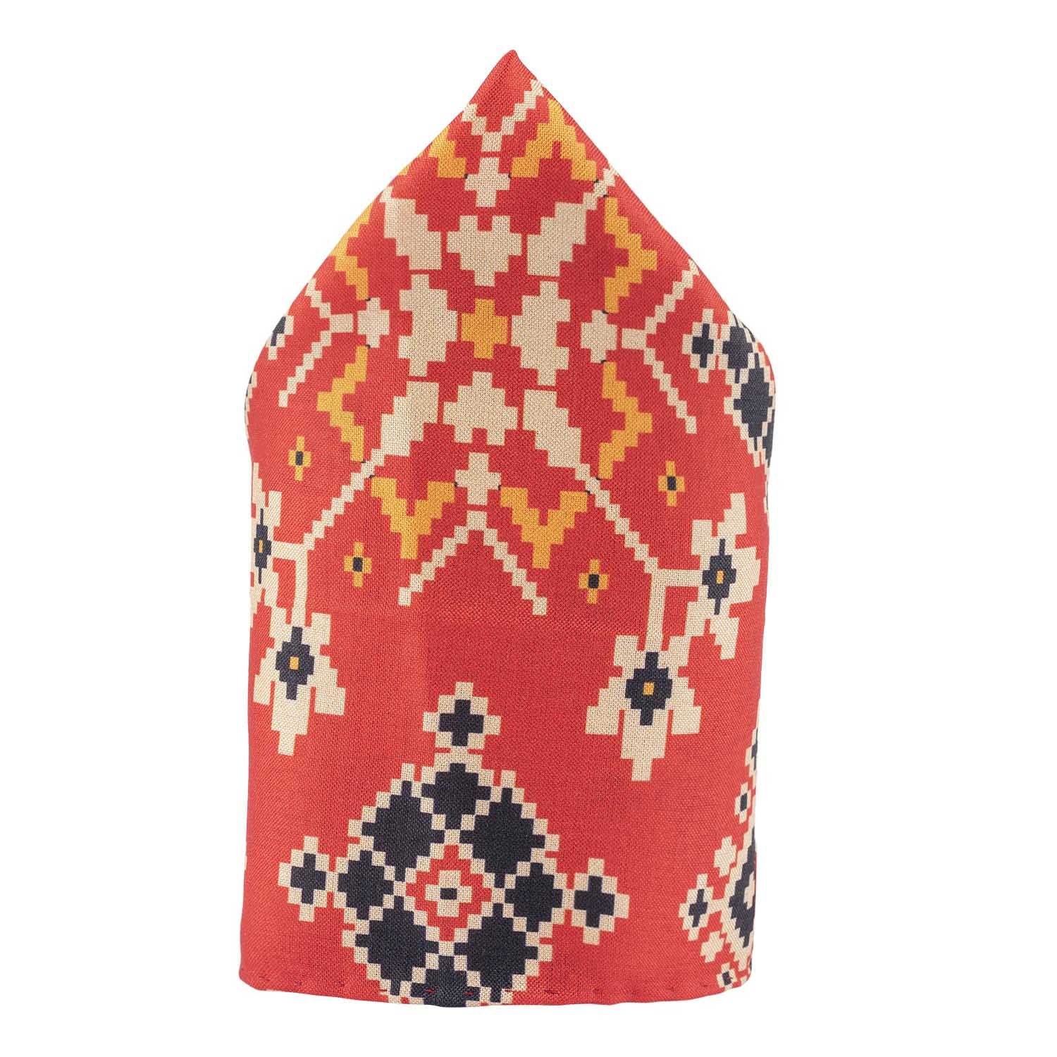 Orange Geometric Pocket Square for Men
