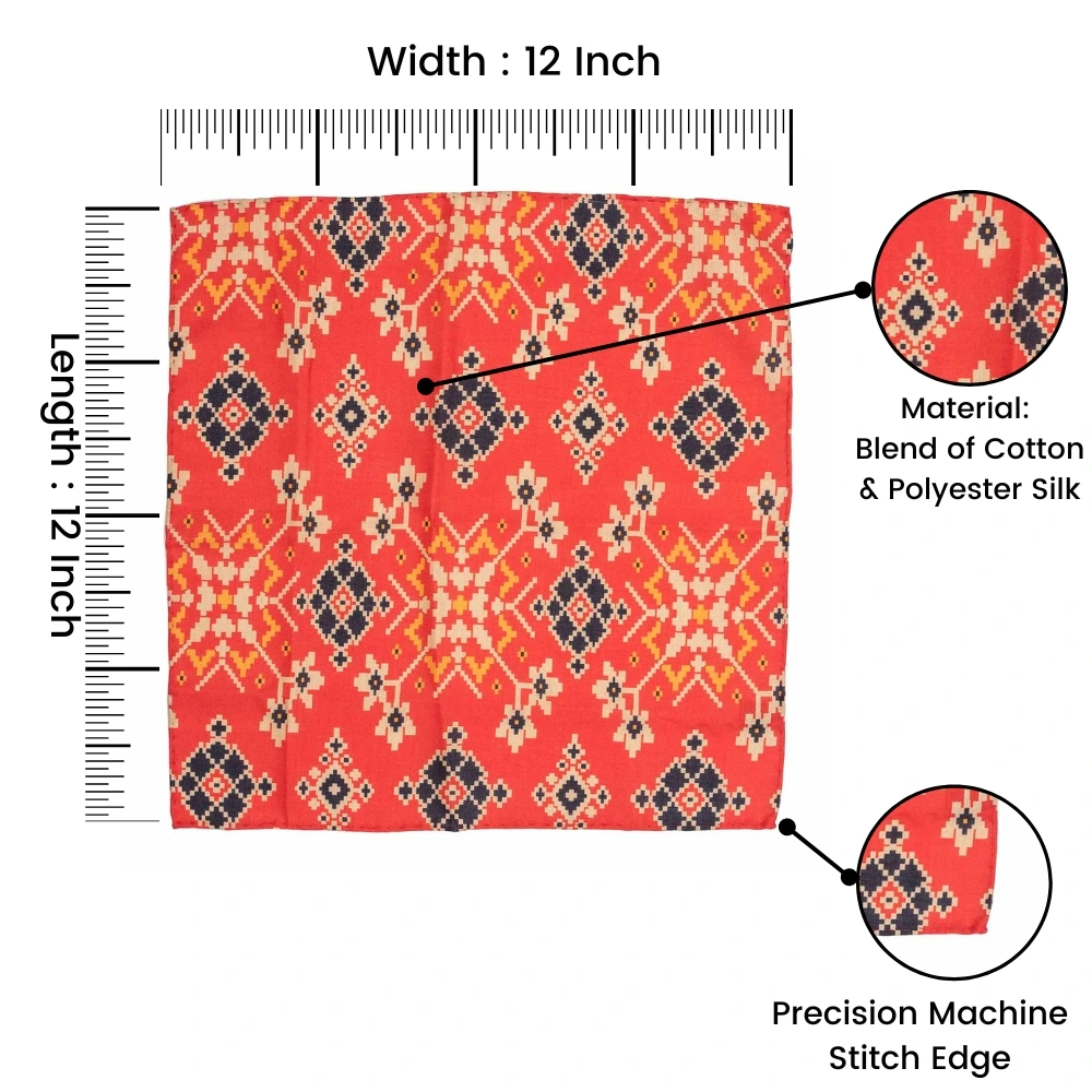 Orange Geometric Pocket Square for Men