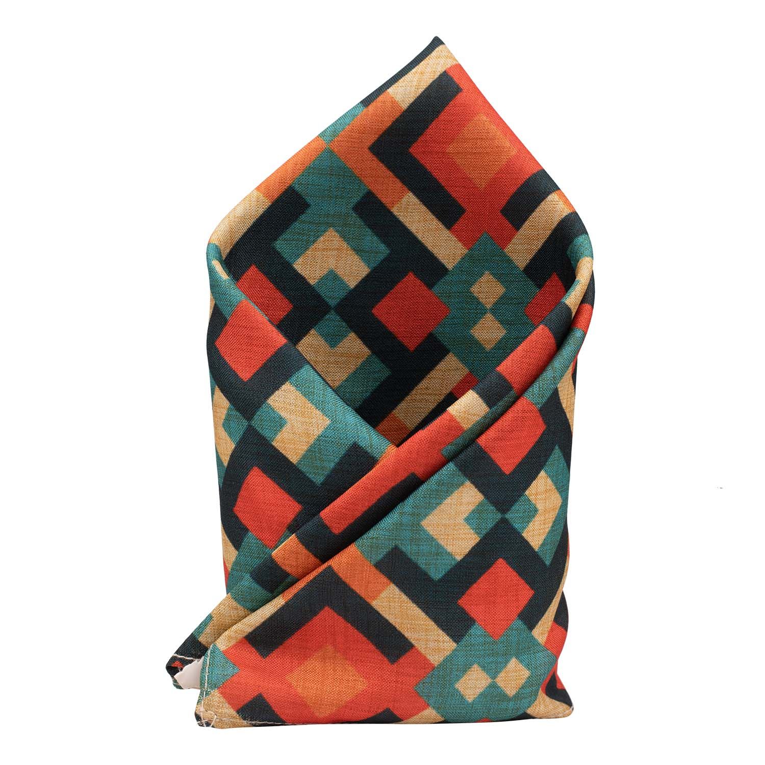 Orange Geometric Pocket Square for Men