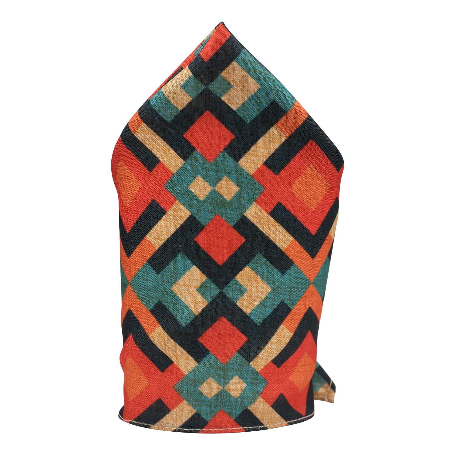 Orange Geometric Pocket Square for Men