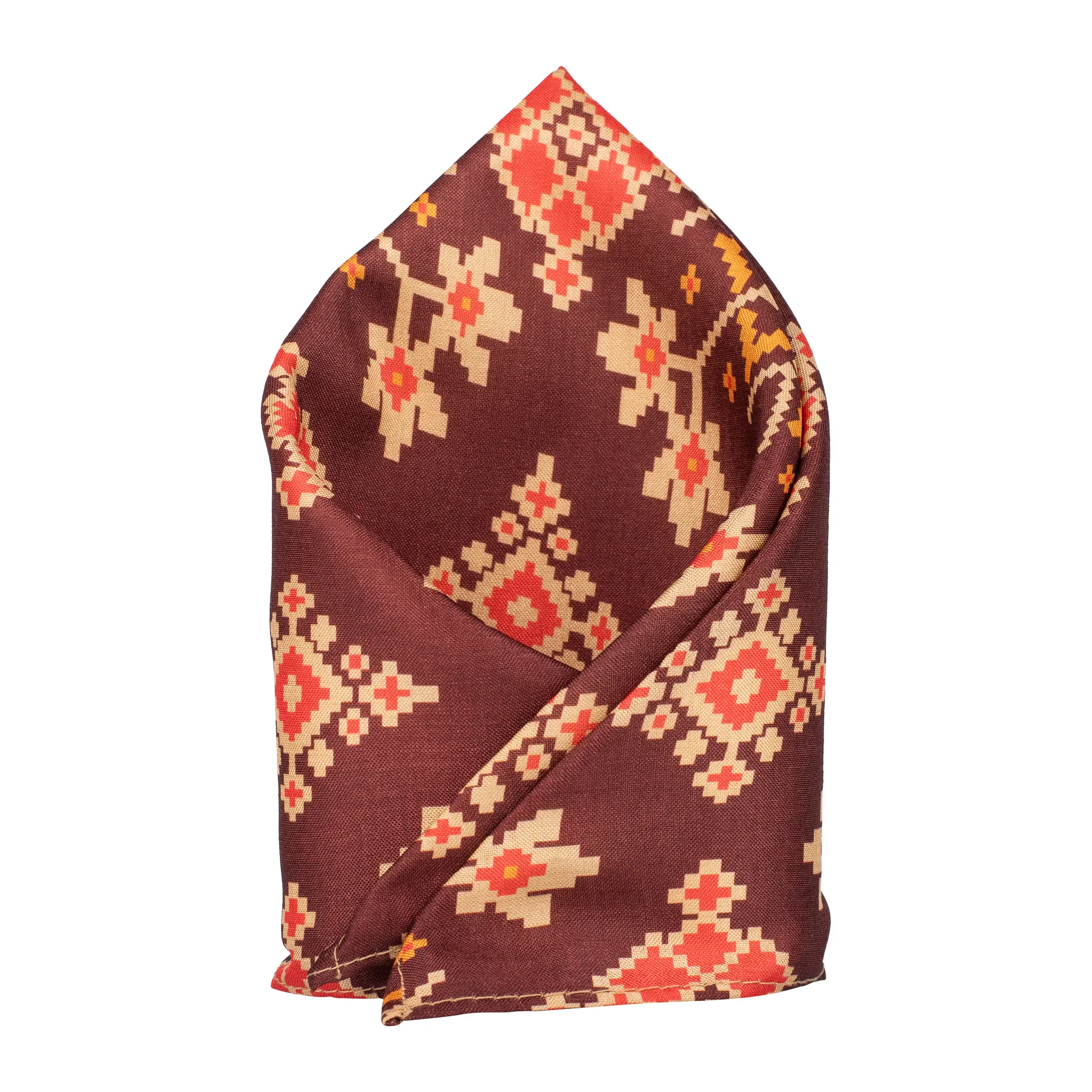 Brown Geometric Pocket Square for Men